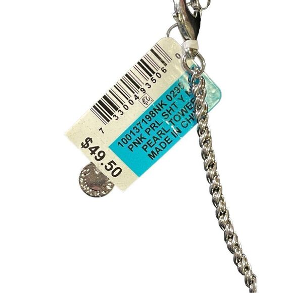 NWT Charter Club Silver-Tone Pink Imitation Pearl and Crystal Collar Necklace - Picture 6 of 6